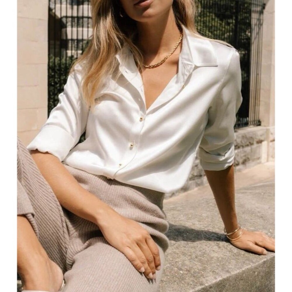 Ravella Silk Blouse Effortless Chic Minimalist Staple Luxe Italian Button Down S